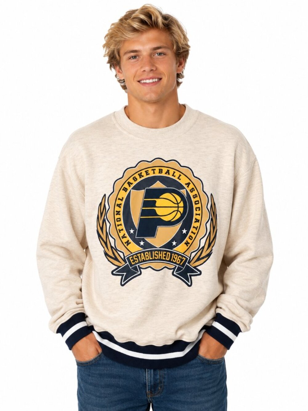 Indiana Pacers Sweatshirt Size Small Stitched Logo Dominate Crew Banded Waist